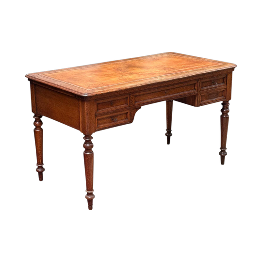 English oak 4 drawer writing desk with tooled leather top c.1870