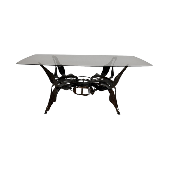 Mid Century Brutalist Coffee Table With Smokey Glass Top