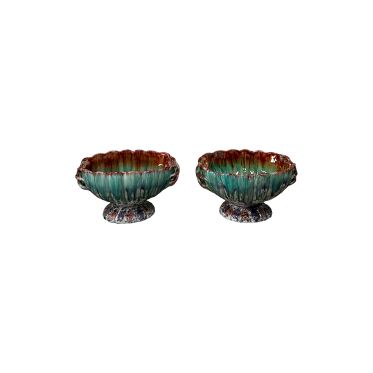 Pair of Italian Fratelli Fanciullacci Majolica Pedestal Bowls 1970s