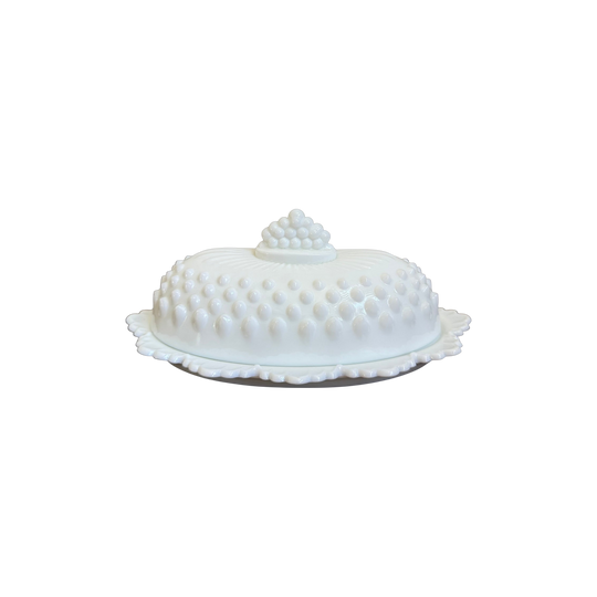 Vintage Fenton Sawtooth Hobnail White Milk Glass Butter Dish & Lid