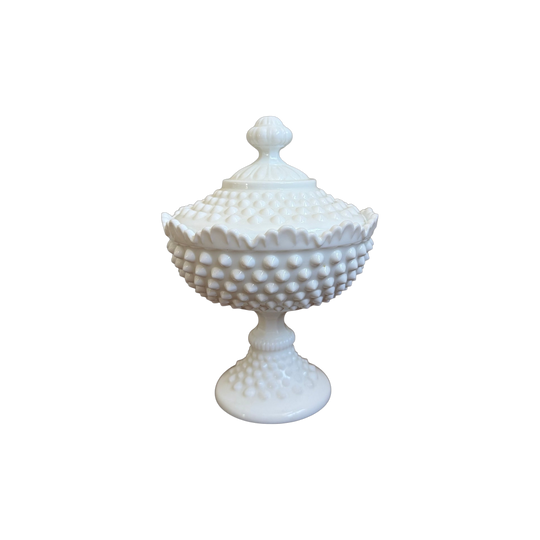 Vintage Fenton Milk Glass Candy Bowl & Lid