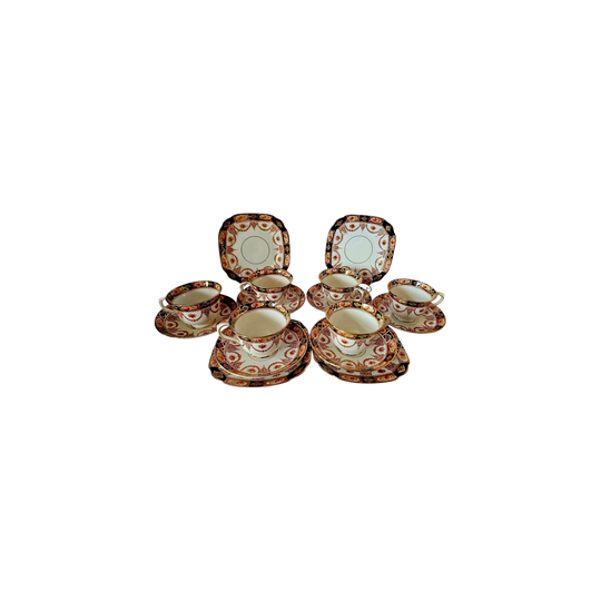 Royal Albert Crown China "Devon Black" Imari #3961 Trio and Duo c1920s