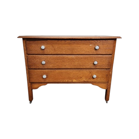 Vintage Oak Chest of Drawers with New Ceramic Knobs