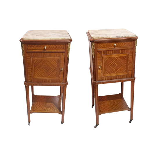 Antique French pair of satin wood bedside side tables