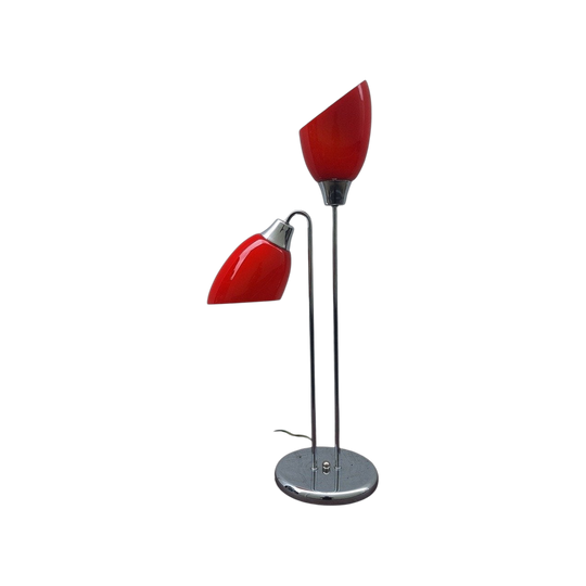 Vintage Red & Chrome Twin-Shade Table Lamp