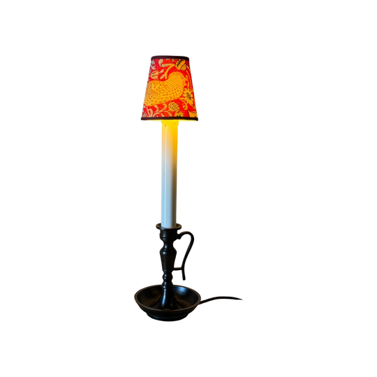 Electric Taper Candle Table Lamp with William Morris Bird Shade