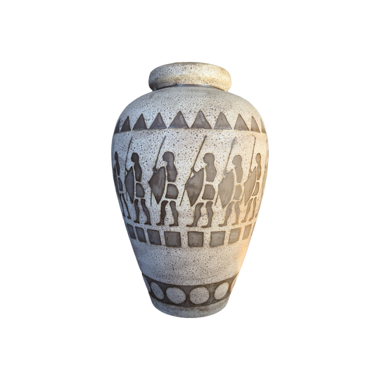 West German Ceramano Ägina warrior frieze floor vase, by Hans Welling, 1960s