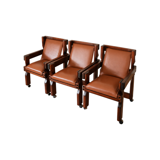 Post & Rail Leather Armchairs – Set of Three