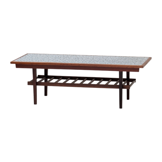 Danish Mosaic Tile Coffee Table in Teak with Slatted Shelf, c. 1960s