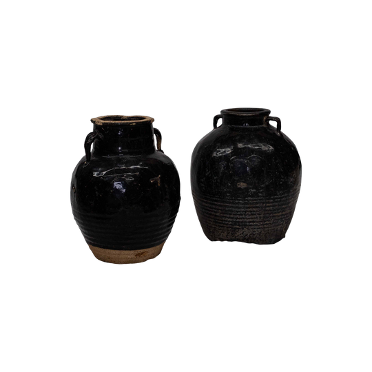 Vintage Glazed Black Jar