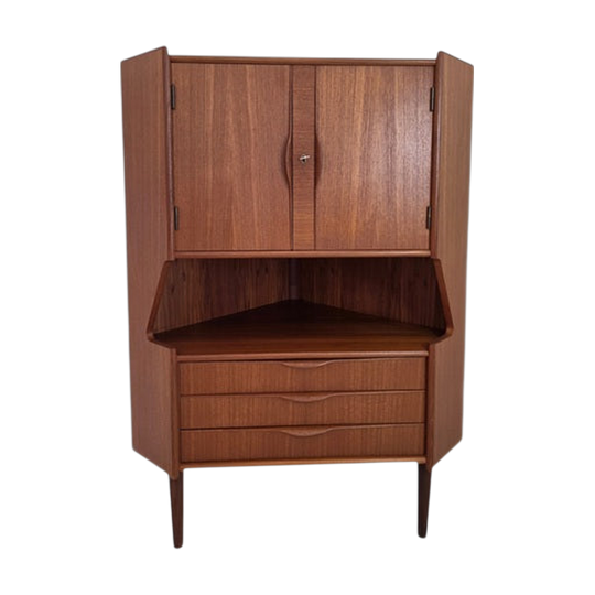 Danish Mid-Century Teak Corner Cabinet with Hidden Bar
