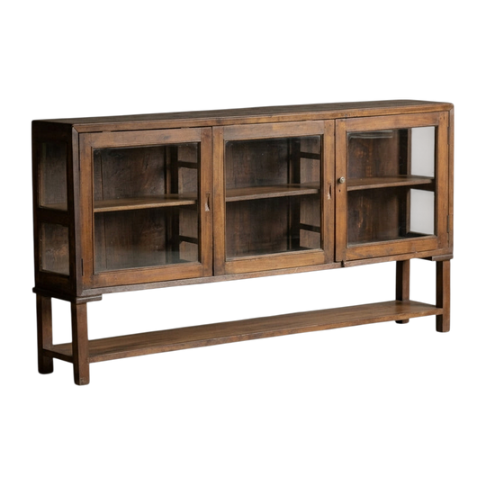 Vintage Indian Glass & Teak Sideboard