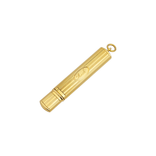14kt Gold Needle Case Pendant Engraved 'Rock'