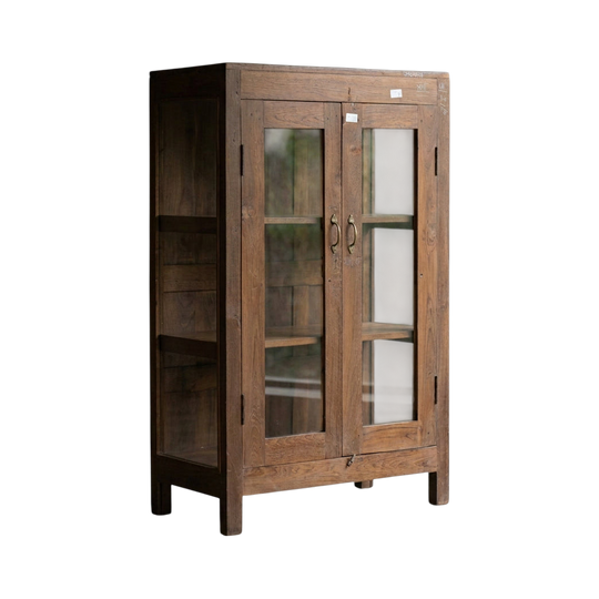 Vintage Indian Glass & Teak Cabinet
