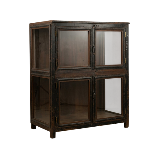 Two Door Vintage Indian Glass & Teak Almirah