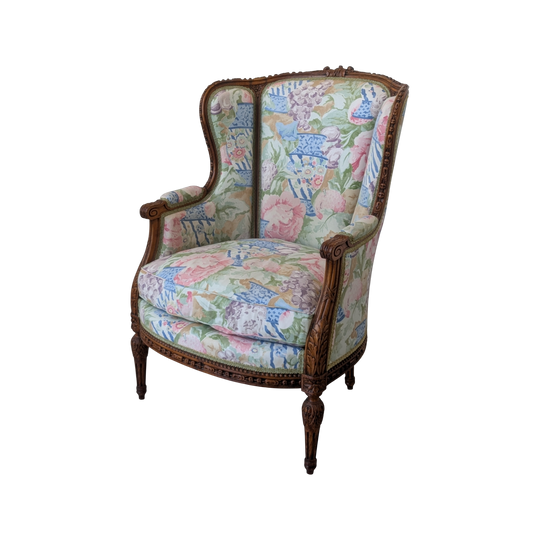 Vintage French Provincial Carved Wingback Armchair