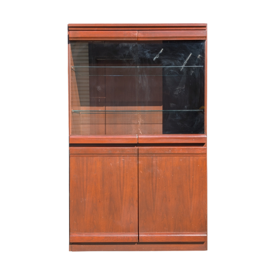 Vintage Timber Drinks Display Cabinet Storage Hutch in a Walnut Finish