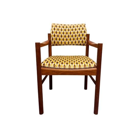 Restored Mid-Century Parker Teak Carver Chair – Statement Geometric Upholstery