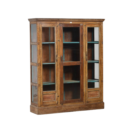 Large Three Door Glass and Teak Cabinet