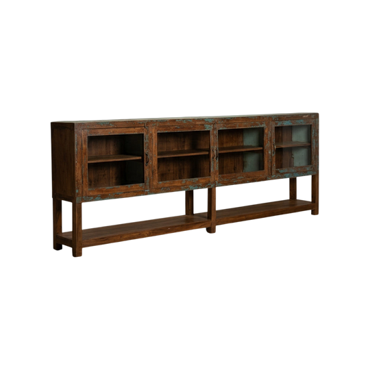 Vintage Indian Glass & Teak Sideboard