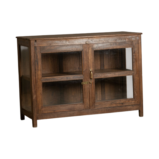 Vintage Indian Glass & Teak Cabinet