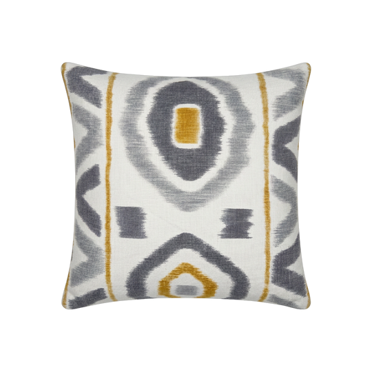 Grey and Yellow Geometric Ikat Pattern Throw Cushion
