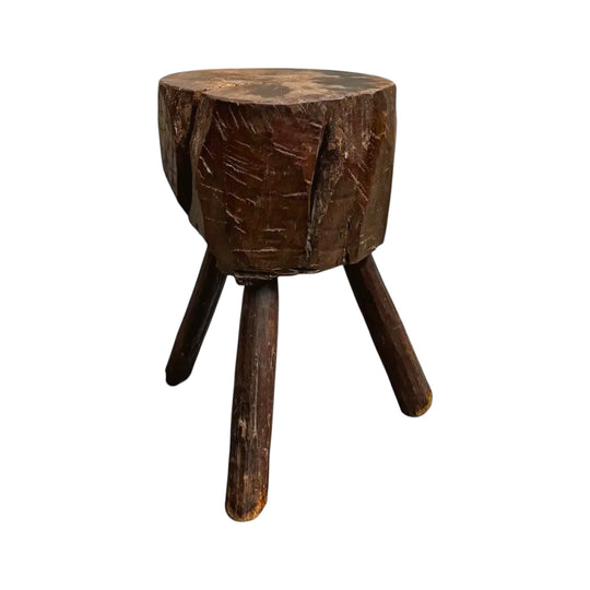 19th-Century French Dark Oak Billot Chopping Block, Normandy c.1880, with Original Cleaver