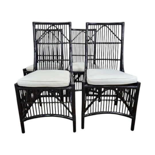 Set of 4 Black Cane Dining Chairs