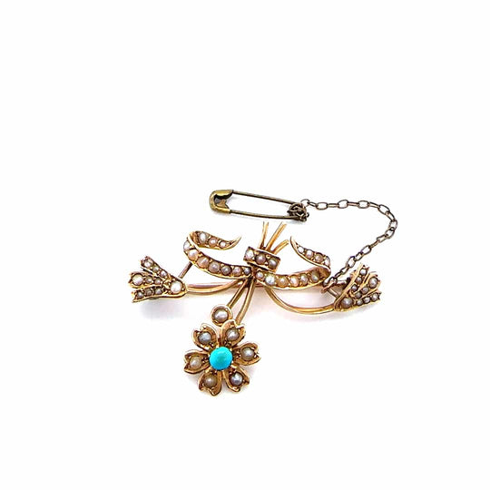 15ct turquoise and pearl brooch c.1900