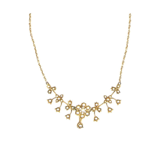 15ct yellow gold daisy and pearl necklace c.1870