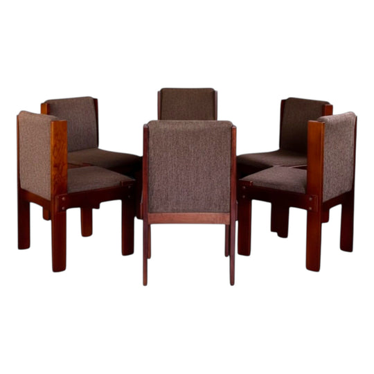 Mid century vintage set of six solid wood dining chairs