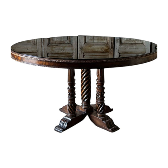 Vintage Theodore Alexander Flame Mahogany Barley Twist Round Dining Table