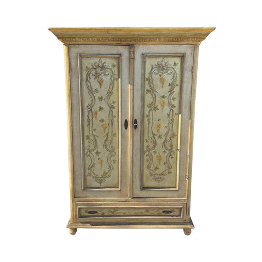 Renovated French or Italian-Style Armoire with Hand-Painted Floral Design