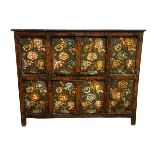 A stunning vintage Tibetan, hand painted floral cabinet.