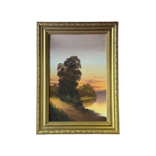 Vintage Landscape Oil Painting on Board in Gilt Frame