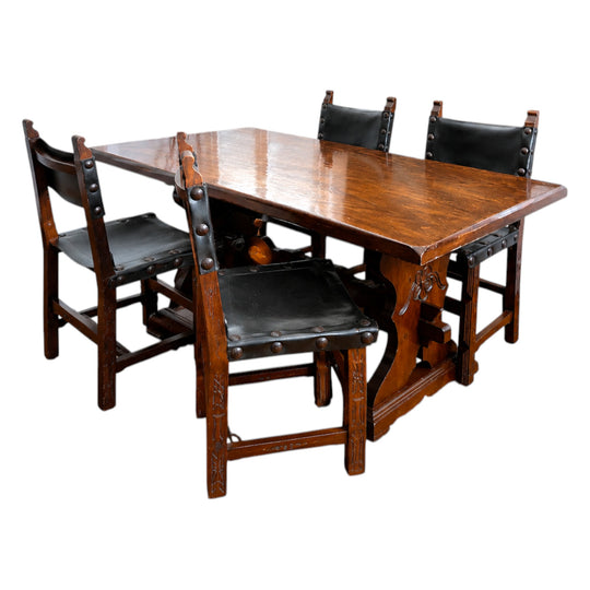 Vintage Spanish Brutalist Dining Suite with Navarro Argudo Chairs