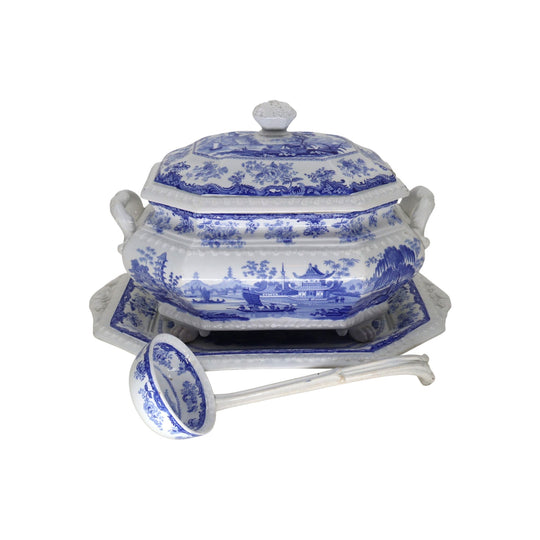 Minton Chinese Marine soup tureen with under dish and ladle