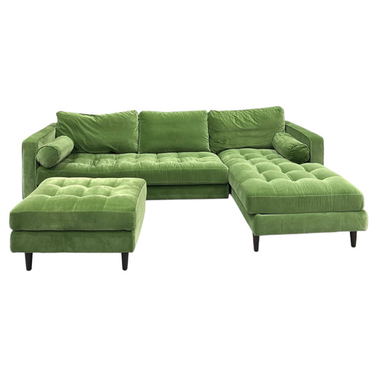 Draper Velvet Chaise Sofa Green Velvet