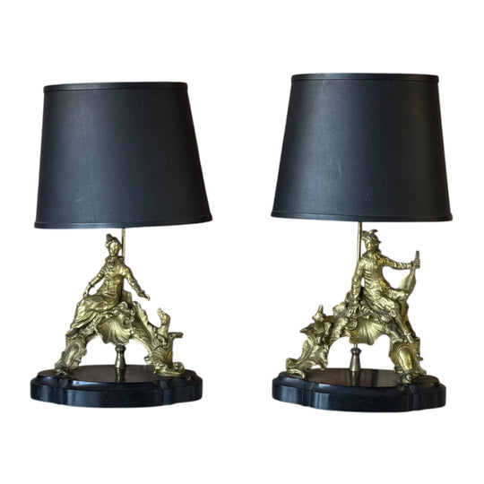 Pair of Early 20th Century French Cast Bronze Figural Table Lamps After Pierrot and Columbine