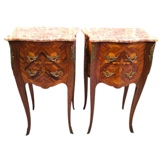 Louis XVth Style Marble Top Pair Bedsides