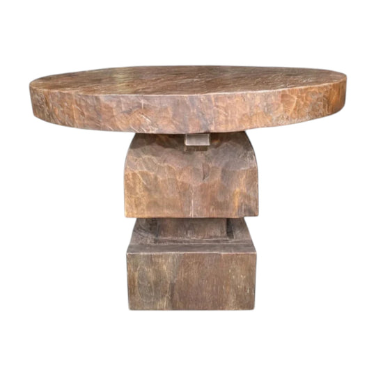 Organic Teak Round Table With Thick Pedestal