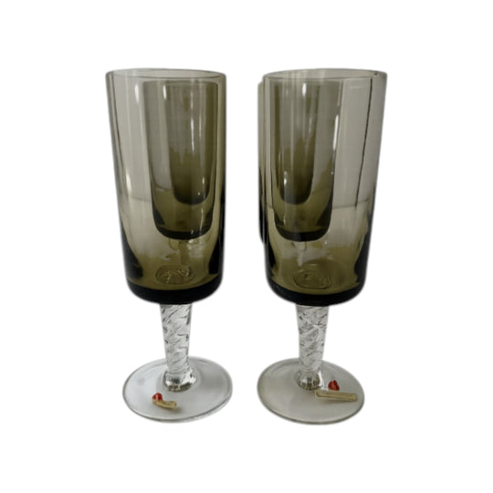 Vintage Green Wine Glasses Set of 6 Twisted Stem Goblets Made in Italy