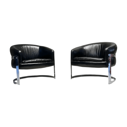 #172 Chrome and Black Leather Lounge Chair — Milo Baughman for Thayer Coggin, 1970s