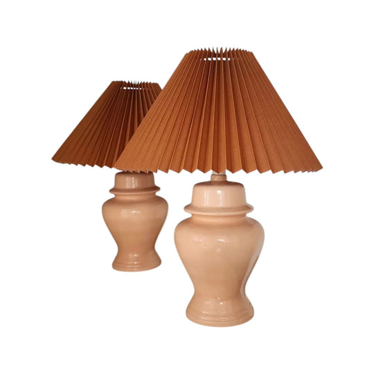 Pair of Vintage Peachy Lamps with Pleated Lampshades $115 each
