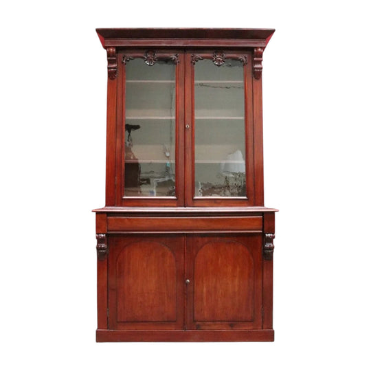 Antique English Mahogany Two Door Bookcase Cabinet with Original Glass. B13069