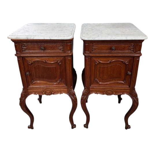 Pair of Louis XVth Style Marble Top Bedsides