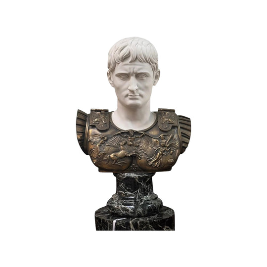 Late 20th century marble and bronze bust of Julius Ceaser