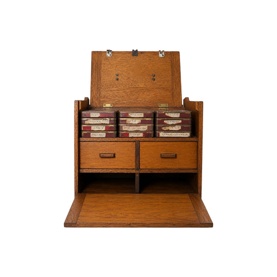 Vintage Stamp Collection Writer’s Box Oak Desk Organizer Storage Chest