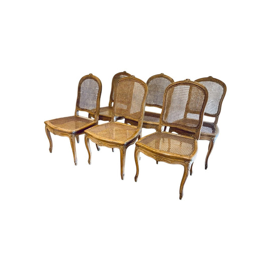 17th Century French Provincial Oak and Rattan Dining Chairs - rare set of 6