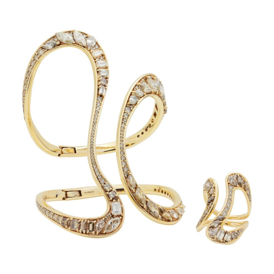 18kt Gold Cuff and Ring 'Stream' Suite by Fernando Jorge